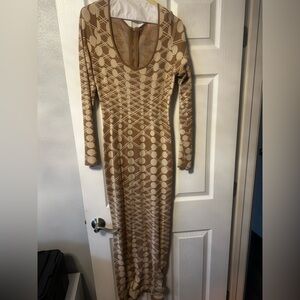 Tan & Cream Sweater Bodycon Midi Dress